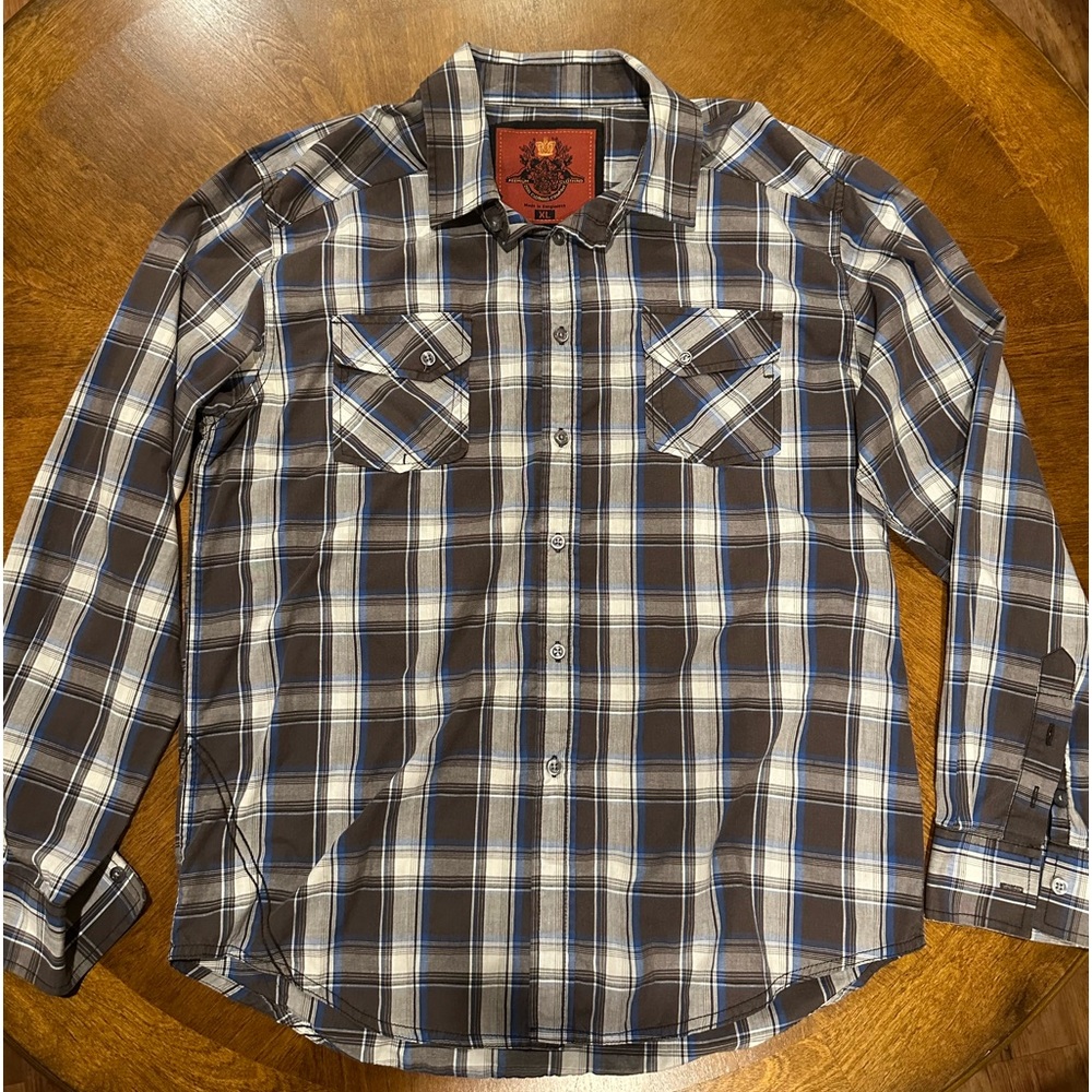 Drill Clothing Company Plaid Western L/S Shirt With Pockets Size XL Brown/Blue